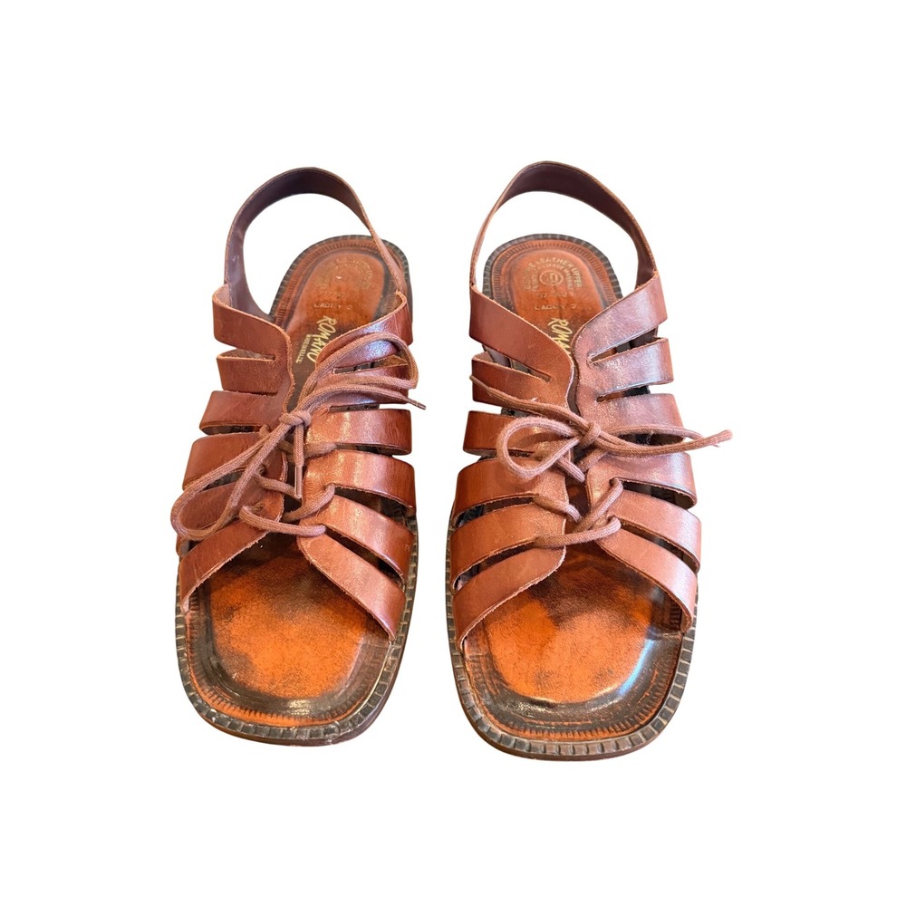 Vintage Romano Womens Brown Leather Fisherman 70's Boho Lace Up Sandals Size 10